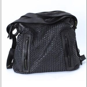 Milo Black Sienna Leather Woven Shoulder Bag. NEW!